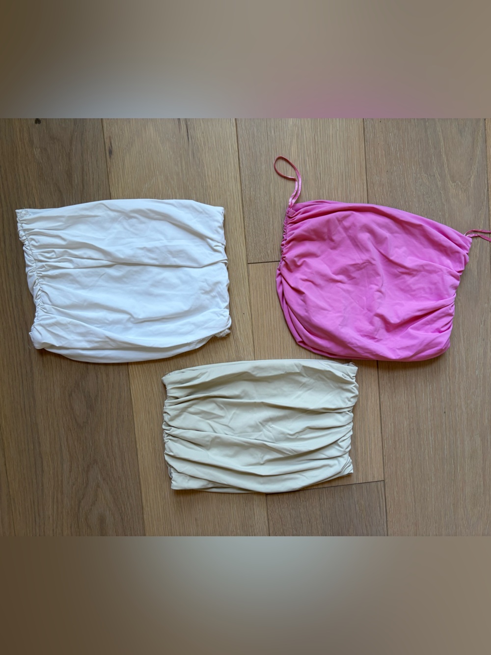 Zara lot of 3 Tube cropped Tops in White, Cream, and Pink